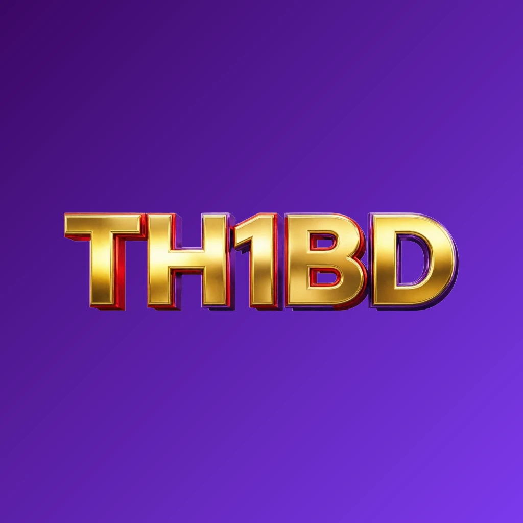 Bright premium TH1BD logo with thick uppercase typography in vivid gold, red, and purple colors, featuring a polished metallic finish and strong visual impact on a transparent background, designed as a wide horizontal rectangular wordmark for a website header